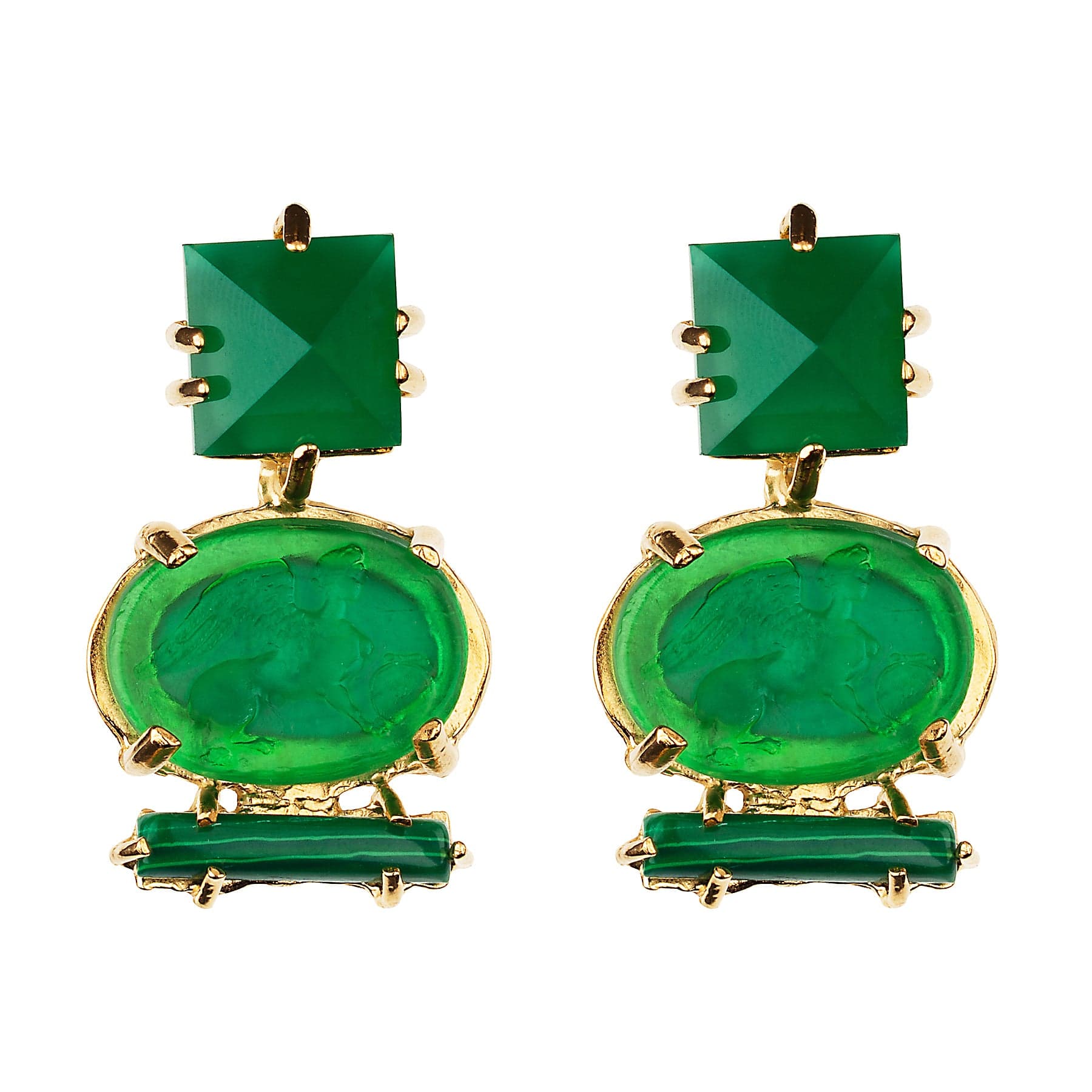 Tourmaline Intaglio Bar Earrings