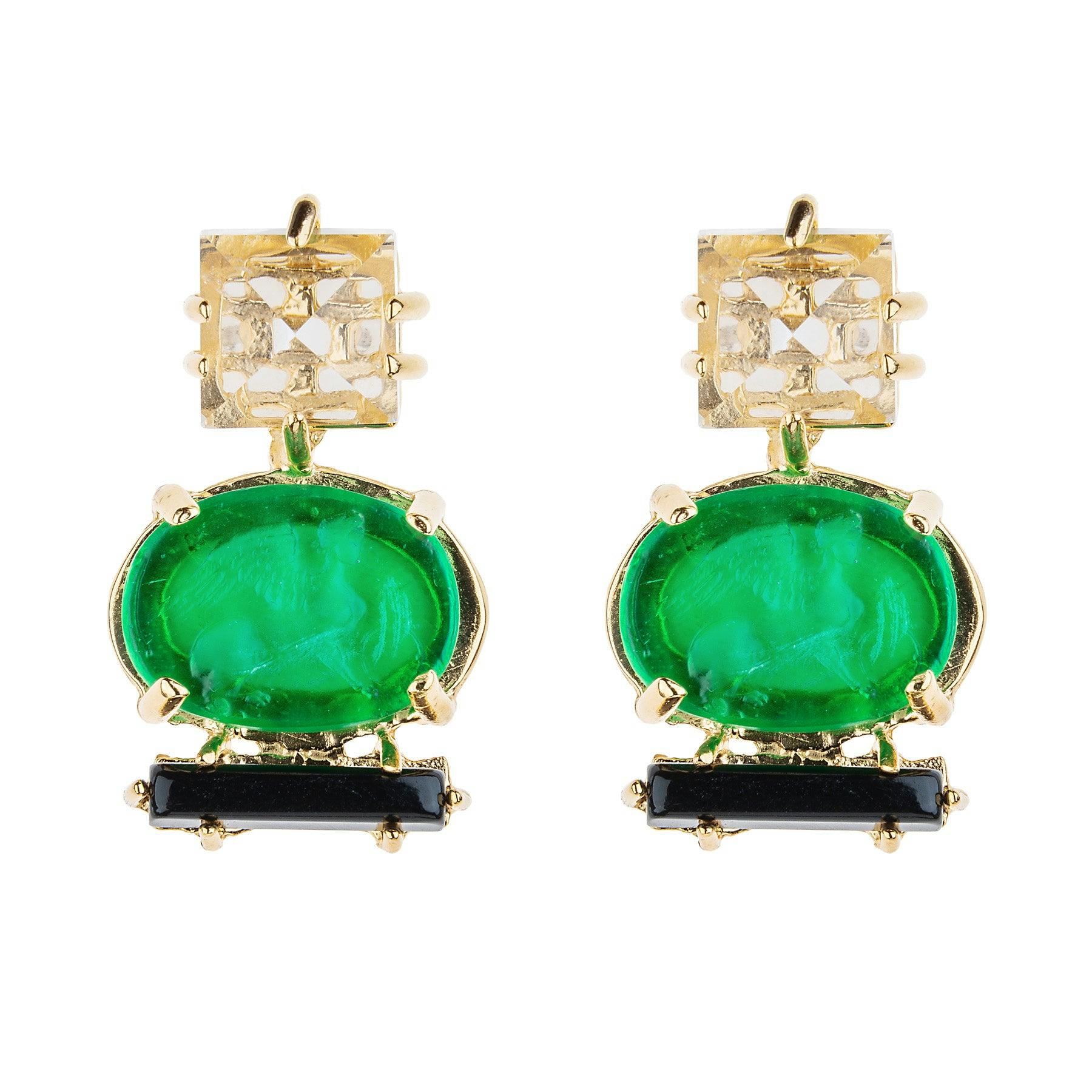 Green Intaglio Bar Earrings - E1908RCGB