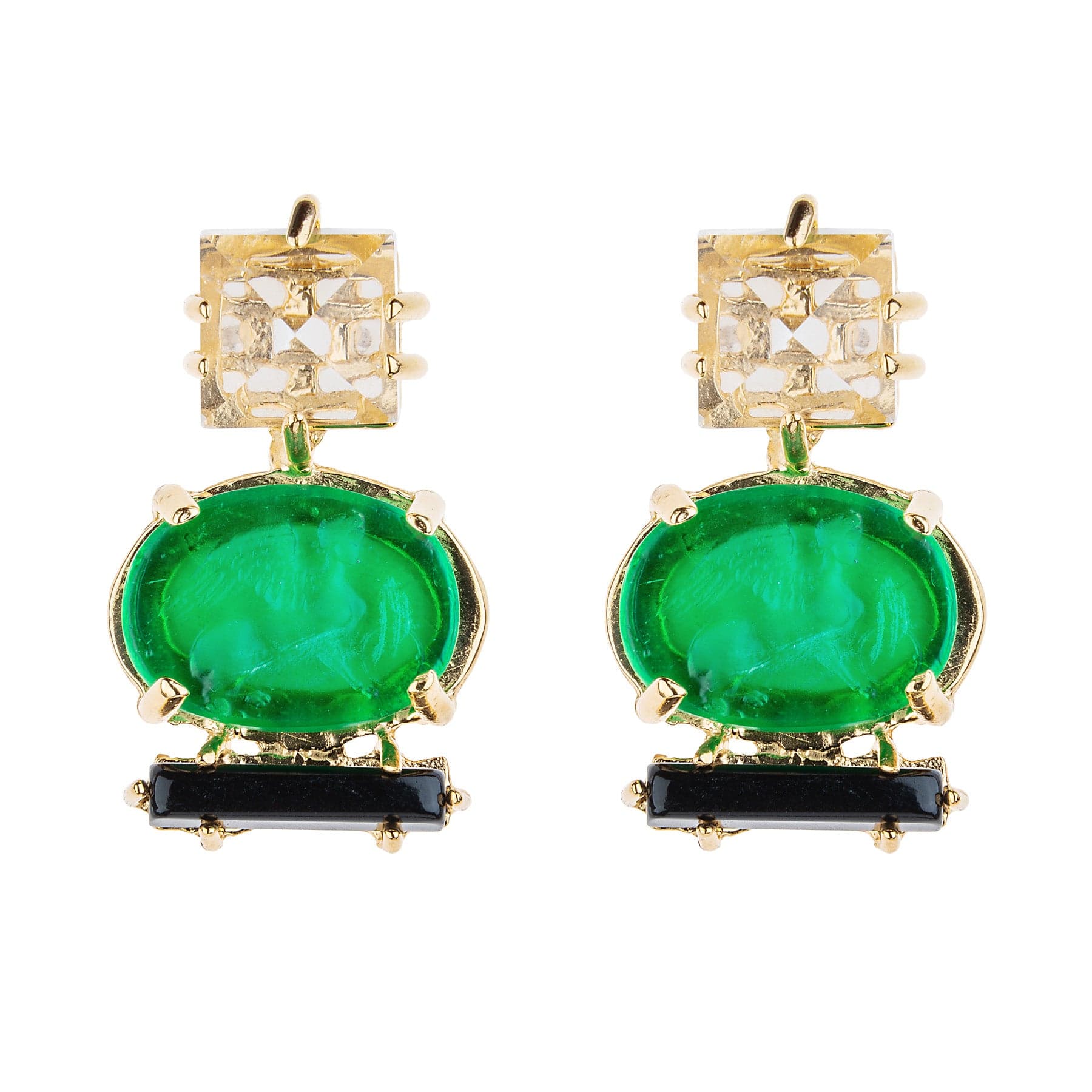 Green Intaglio Bar Earrings