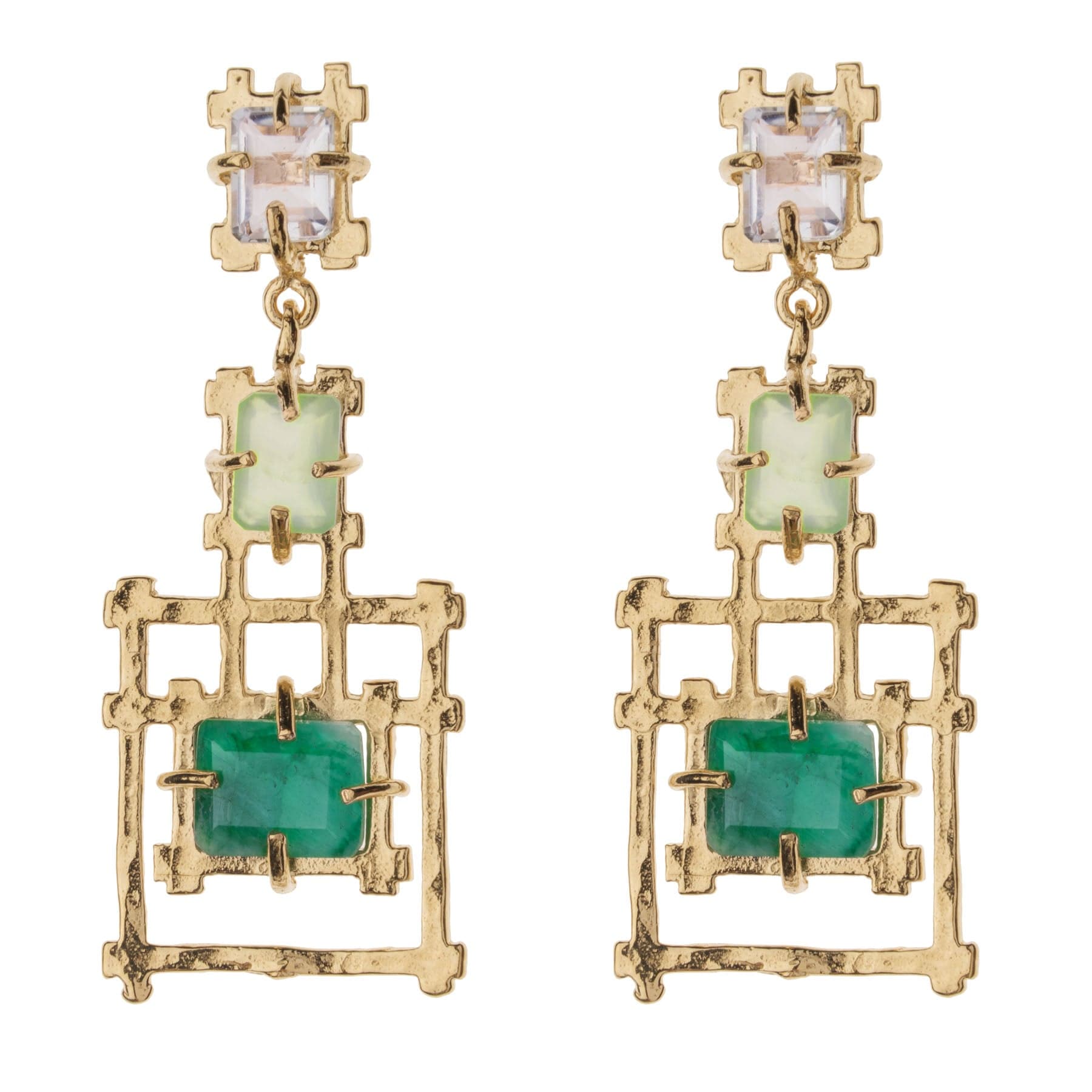 Green Onyx Bamboo Earrings - Short