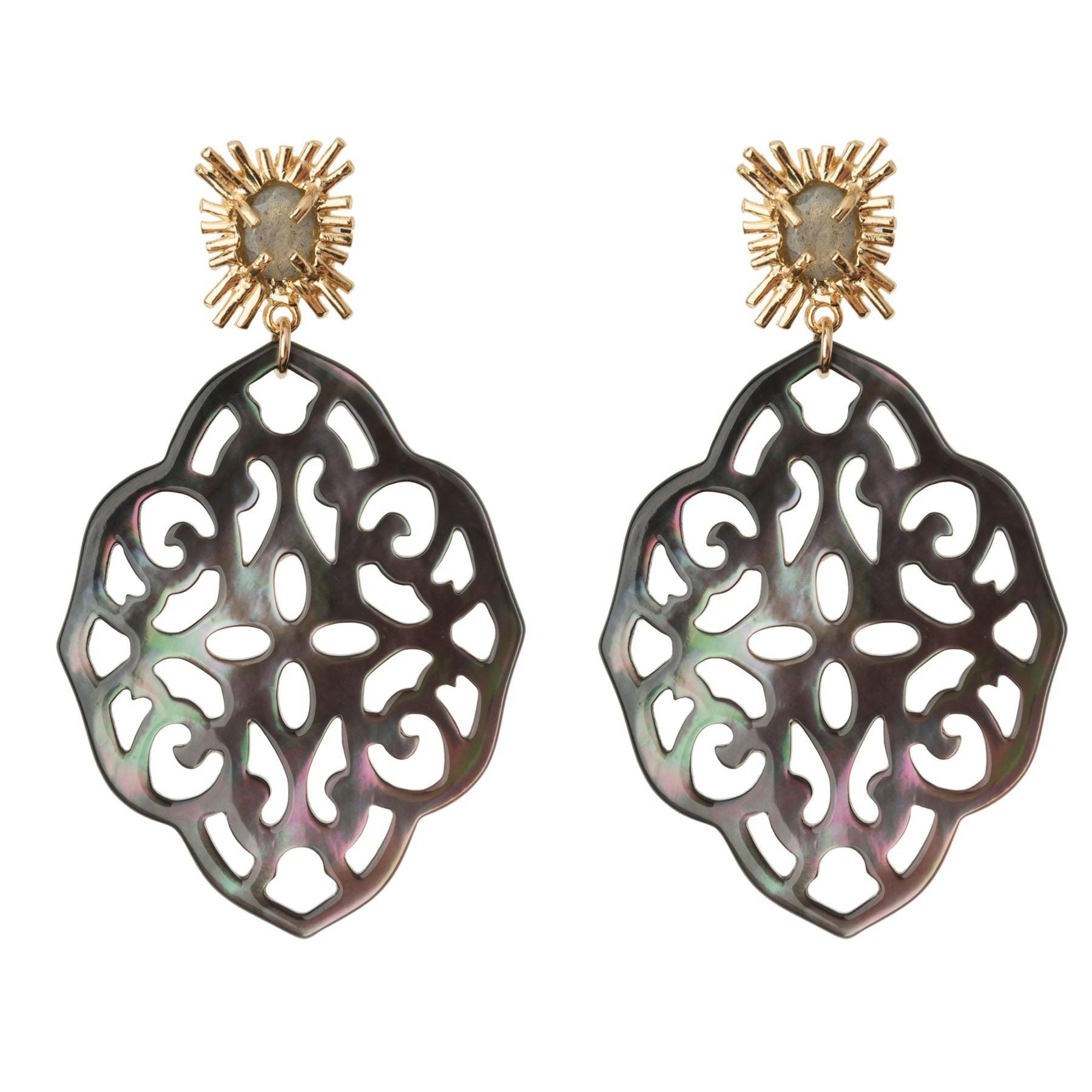 Sunburst with Tahitian Mother of Pearl Drop Earrings - E2103LBTMOP