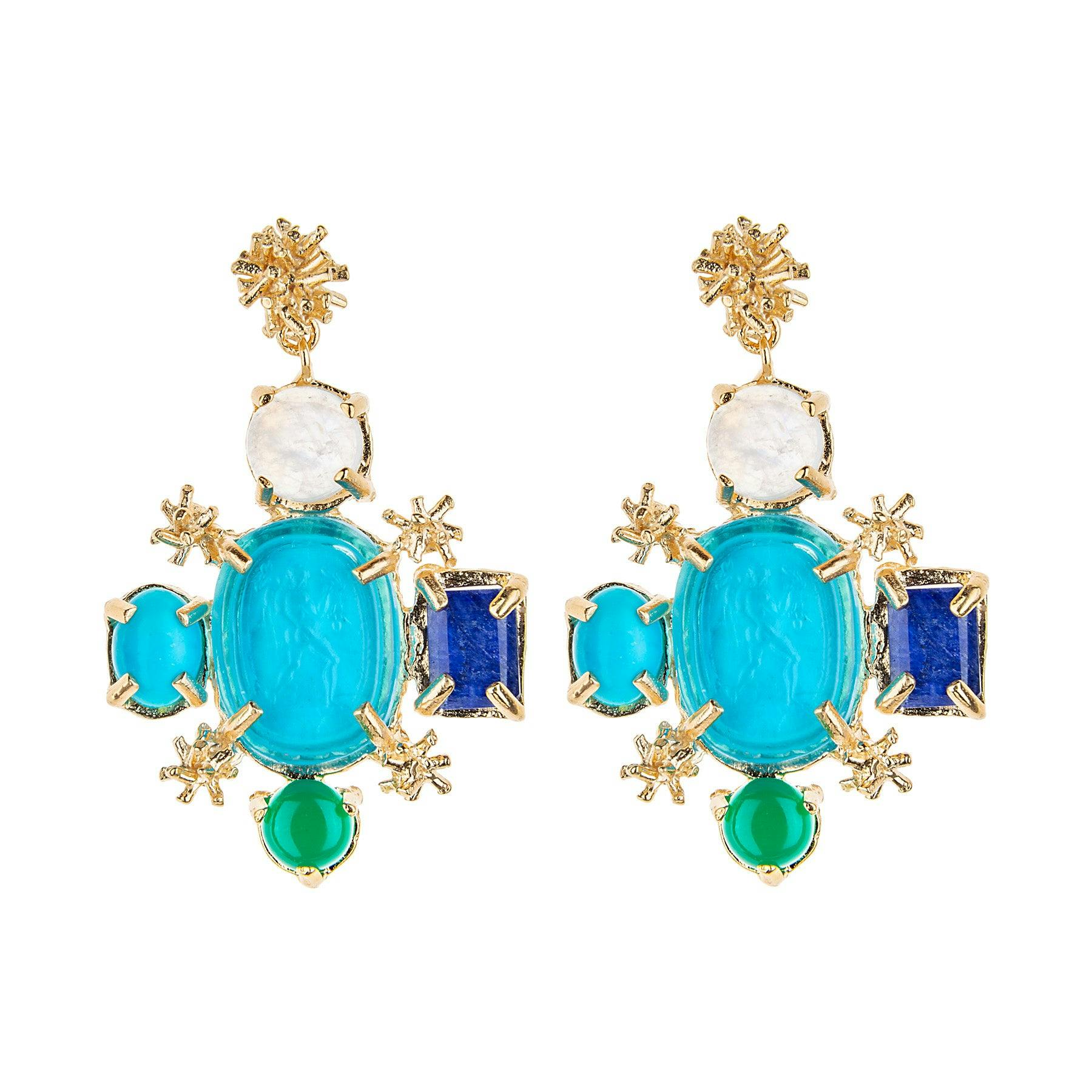 Turquoise Sunburst Intaglio Earrings