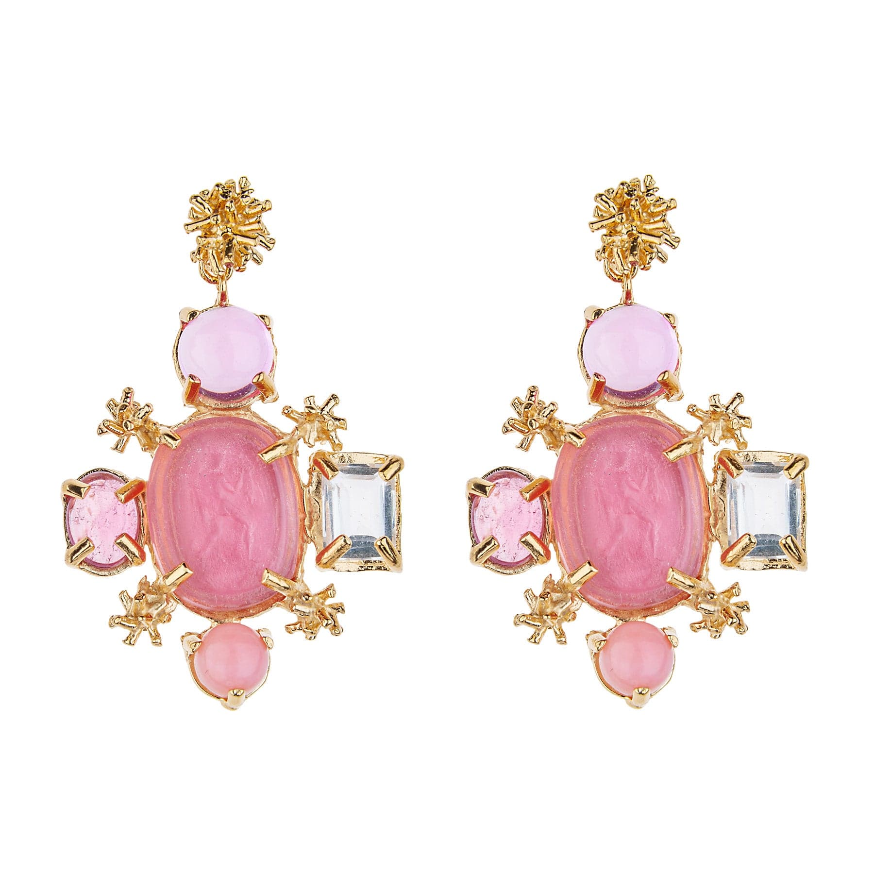 Pink Sunburst Intaglio Earrings