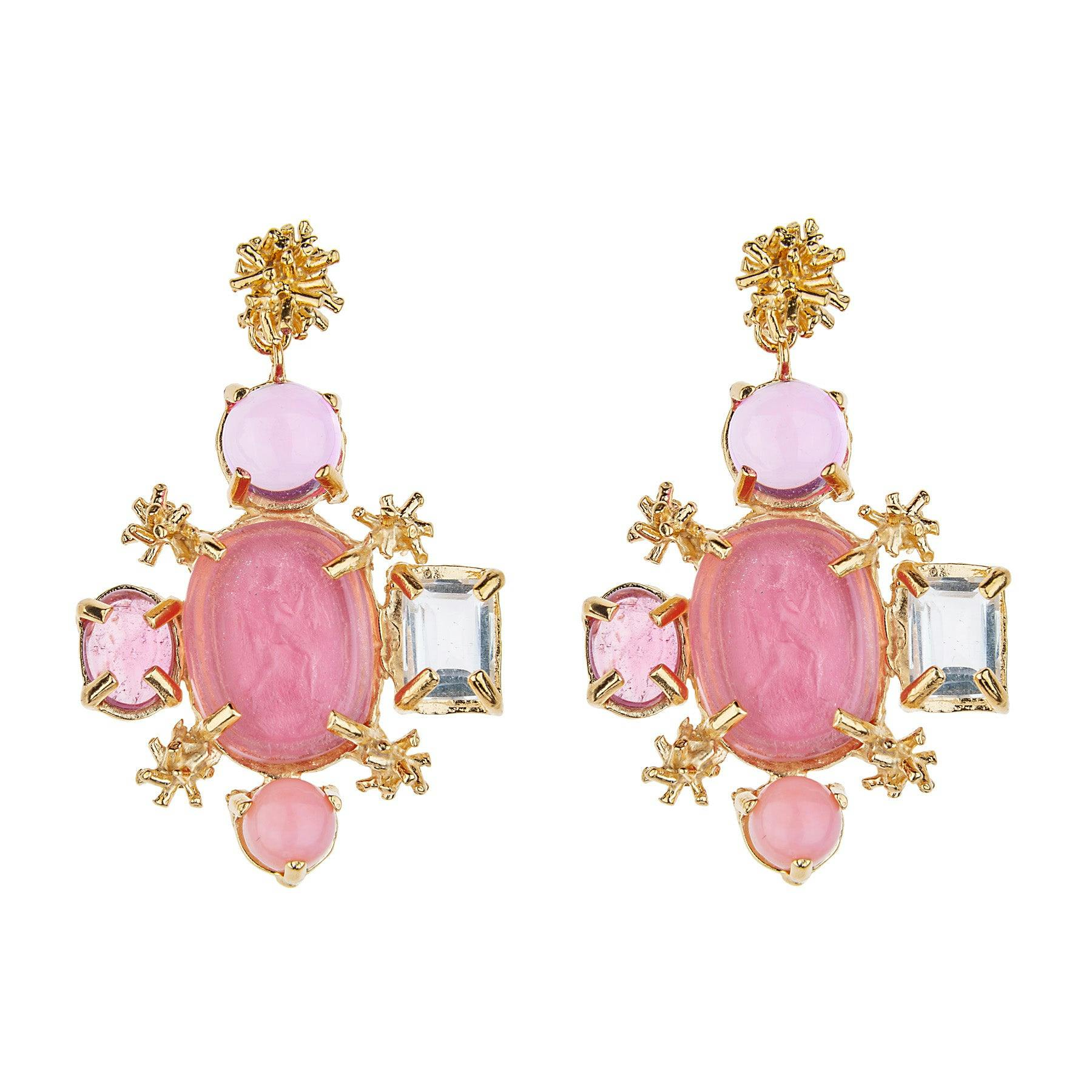 Pink Sunburst Intaglio Earrings