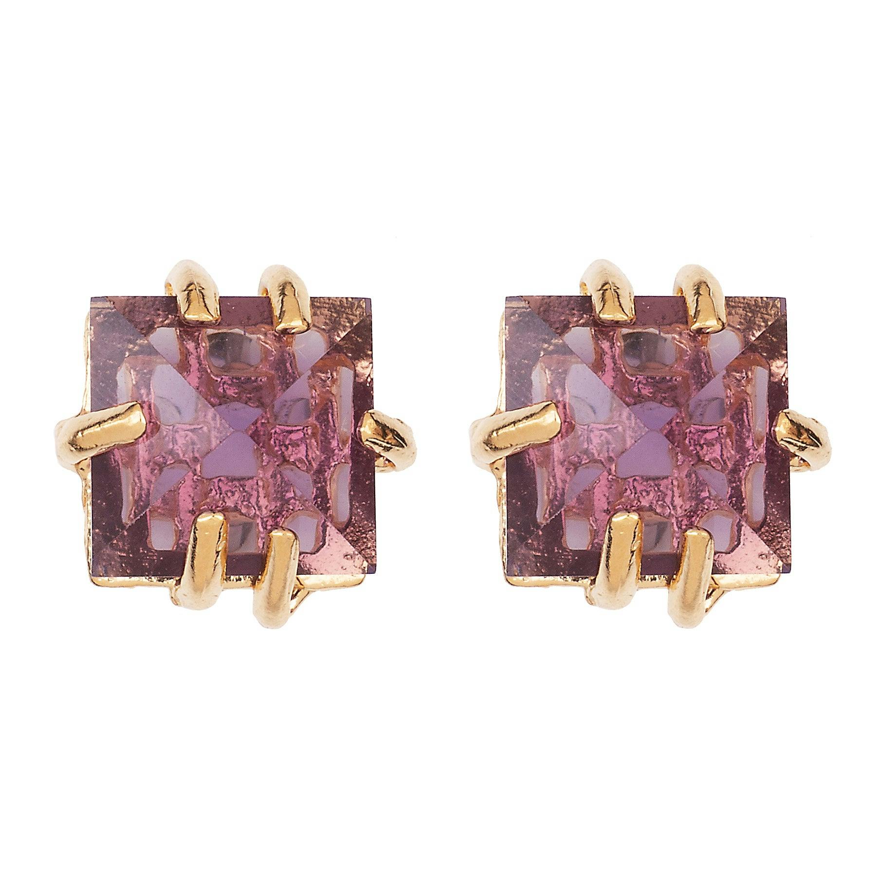 Amethyst Pyramid Stud Earrings