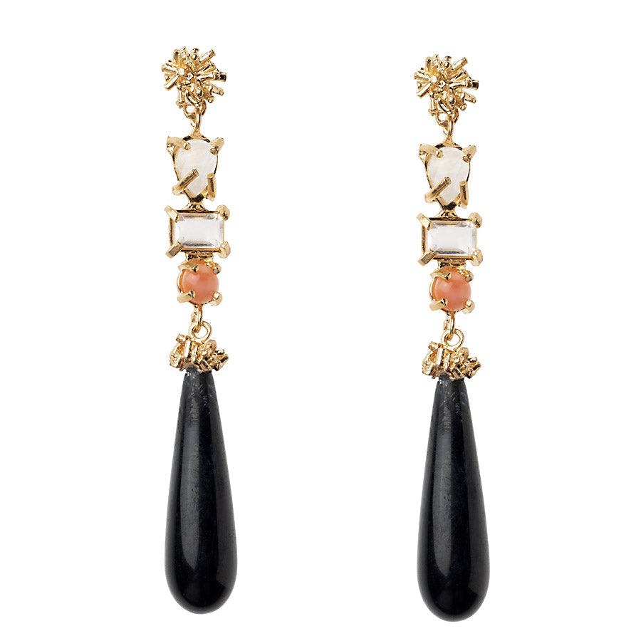 Sunburst Black Agate Drop Earrings - E2202MRCB