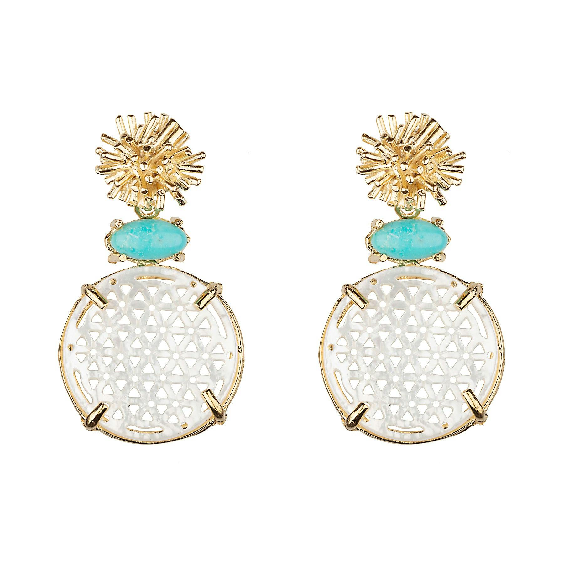 Sunburst with Turquoise & Geometric Carved Mother of Pearl Earrings - E2203_7f839937-5a82-478f-b6bb-a26aebdb870c