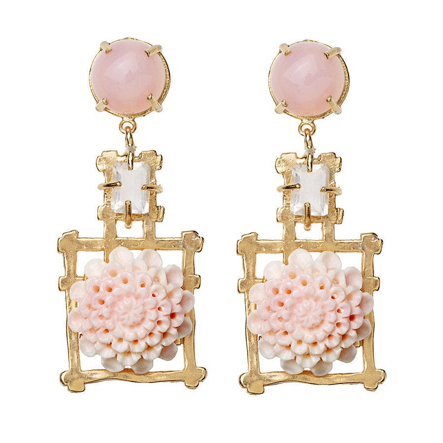 Floral Pink Conch Shell Bamboo Earrings - E2301POPCS