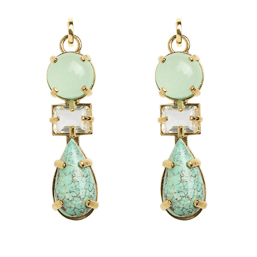 Huggie with Aqua Chalcedony, Rock Crystal and Turquoise Earrings - E2303T_1