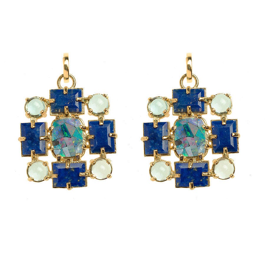 Huggie with Mosaic Opal, Lapis and Blue Topaz Earrings