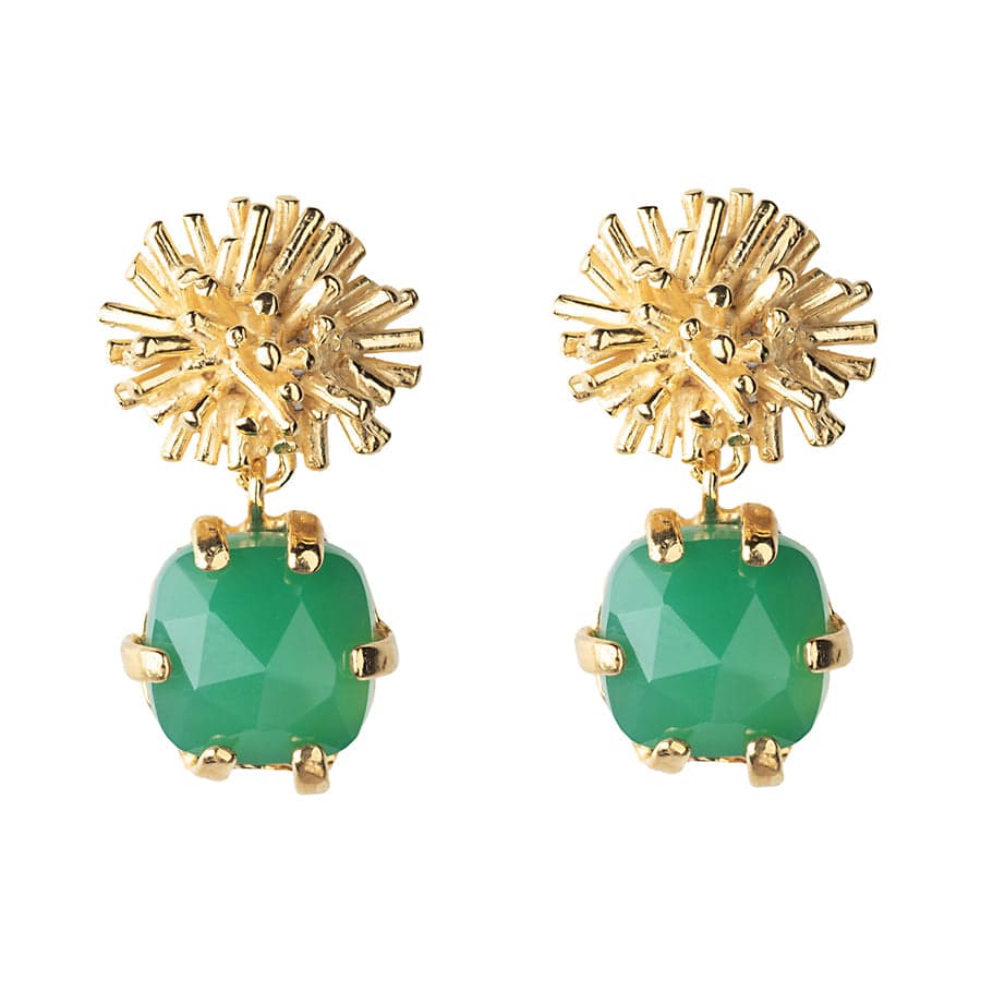 Green Sunburst Deux Drop Earrings