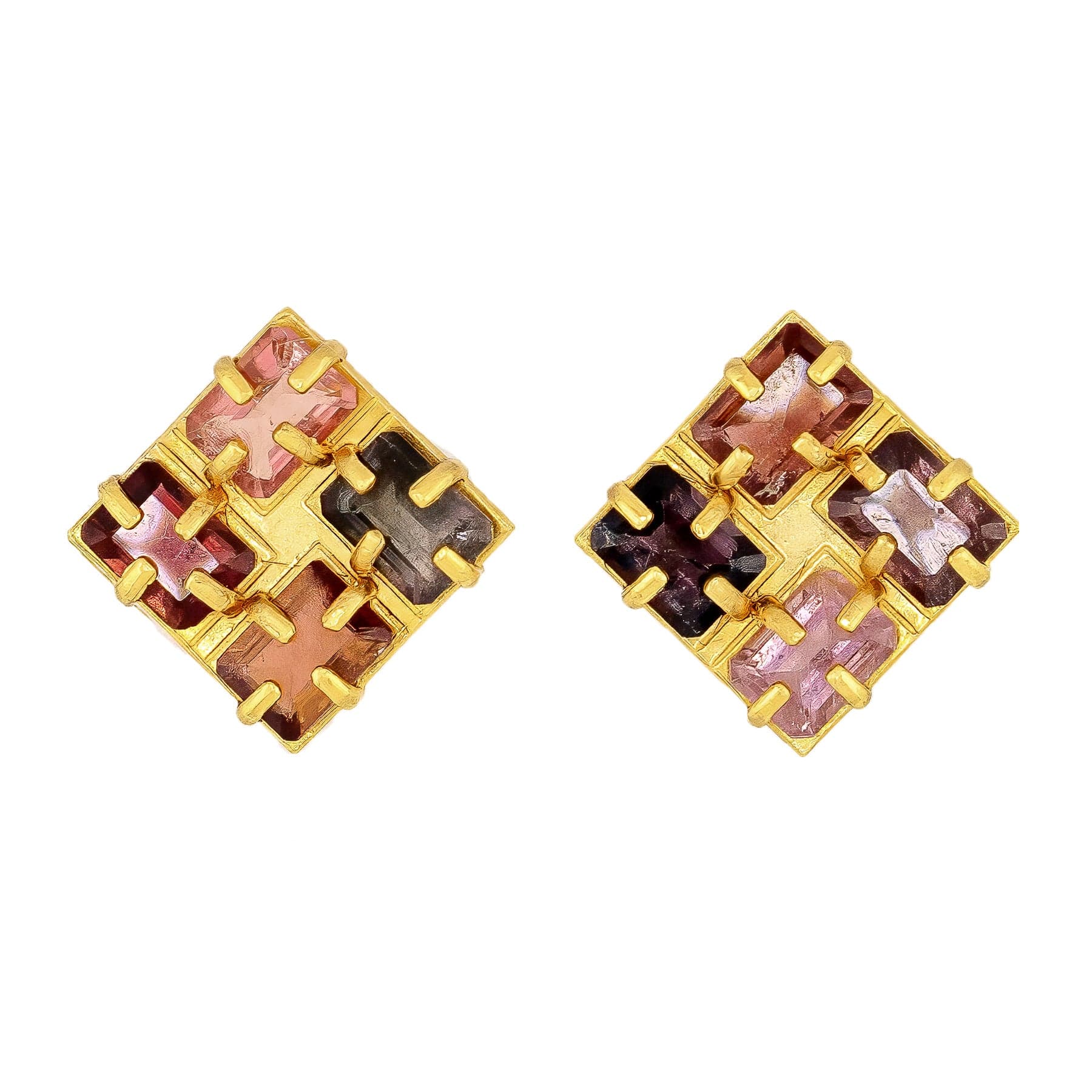 One-of-a-Kind Dark Pink Tourmaline Squared Earrings