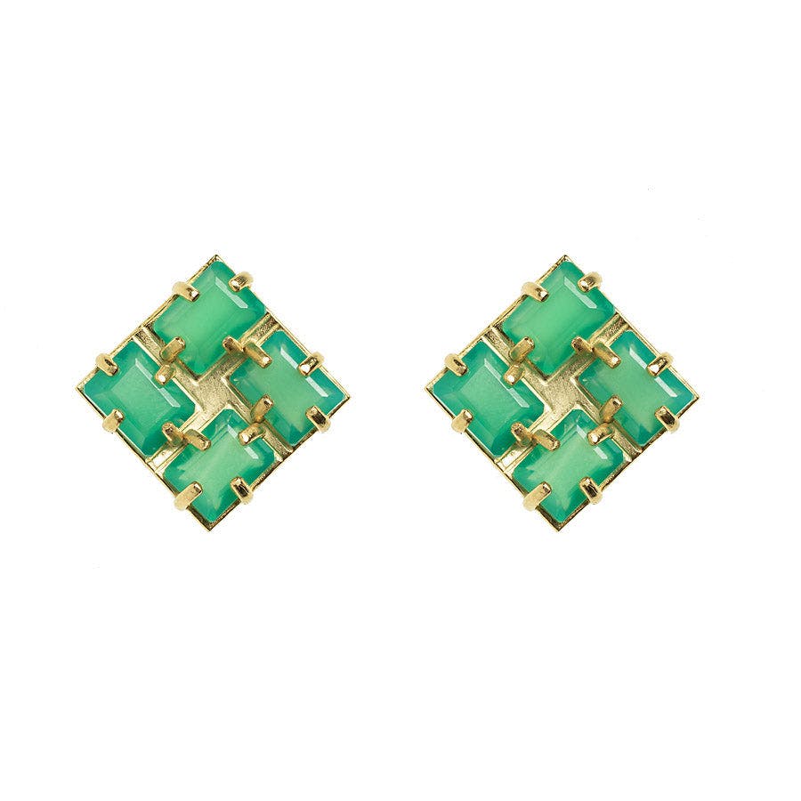 Four green onyx squared earrings