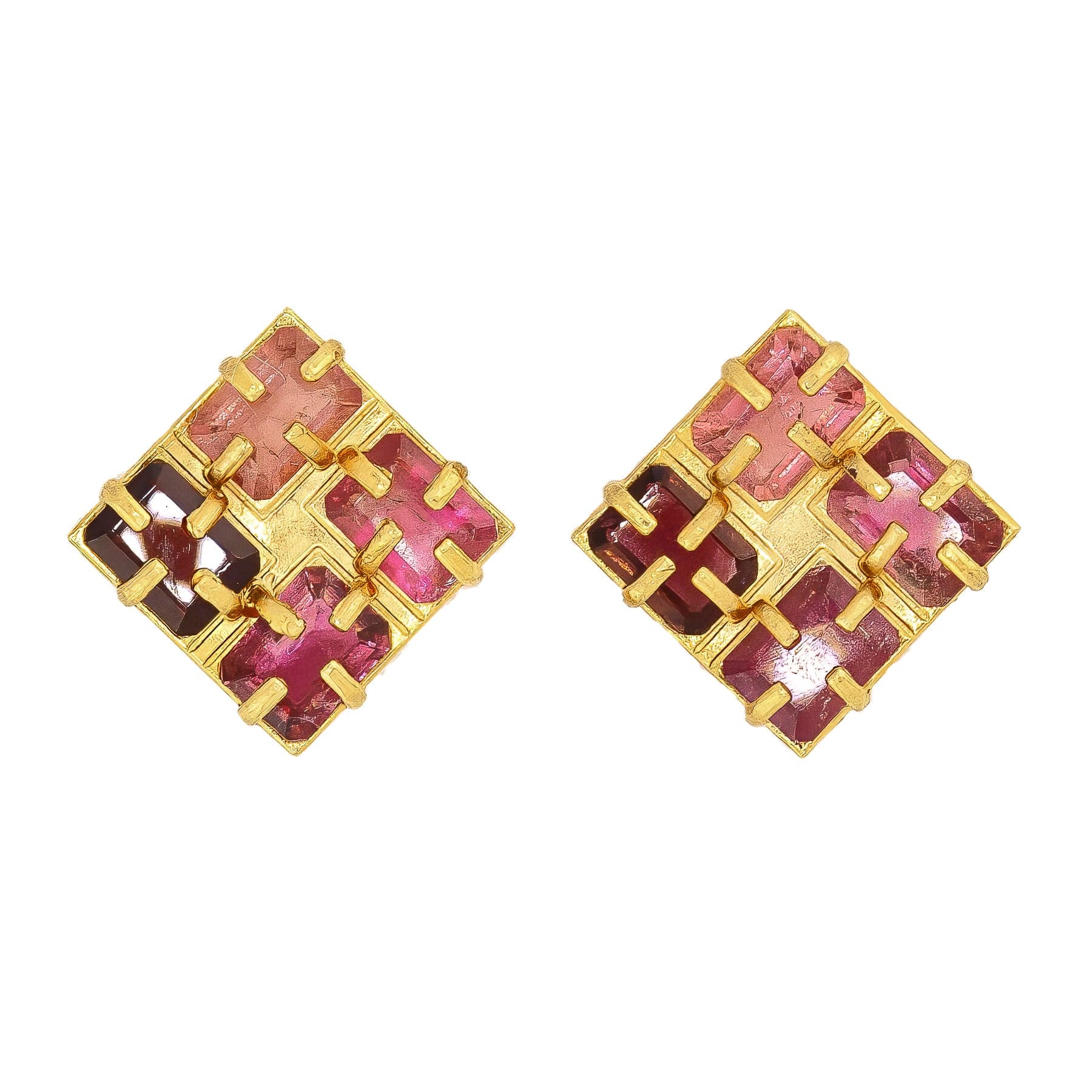 One-of-a-Kind Pink Tourmaline Squared Earrings