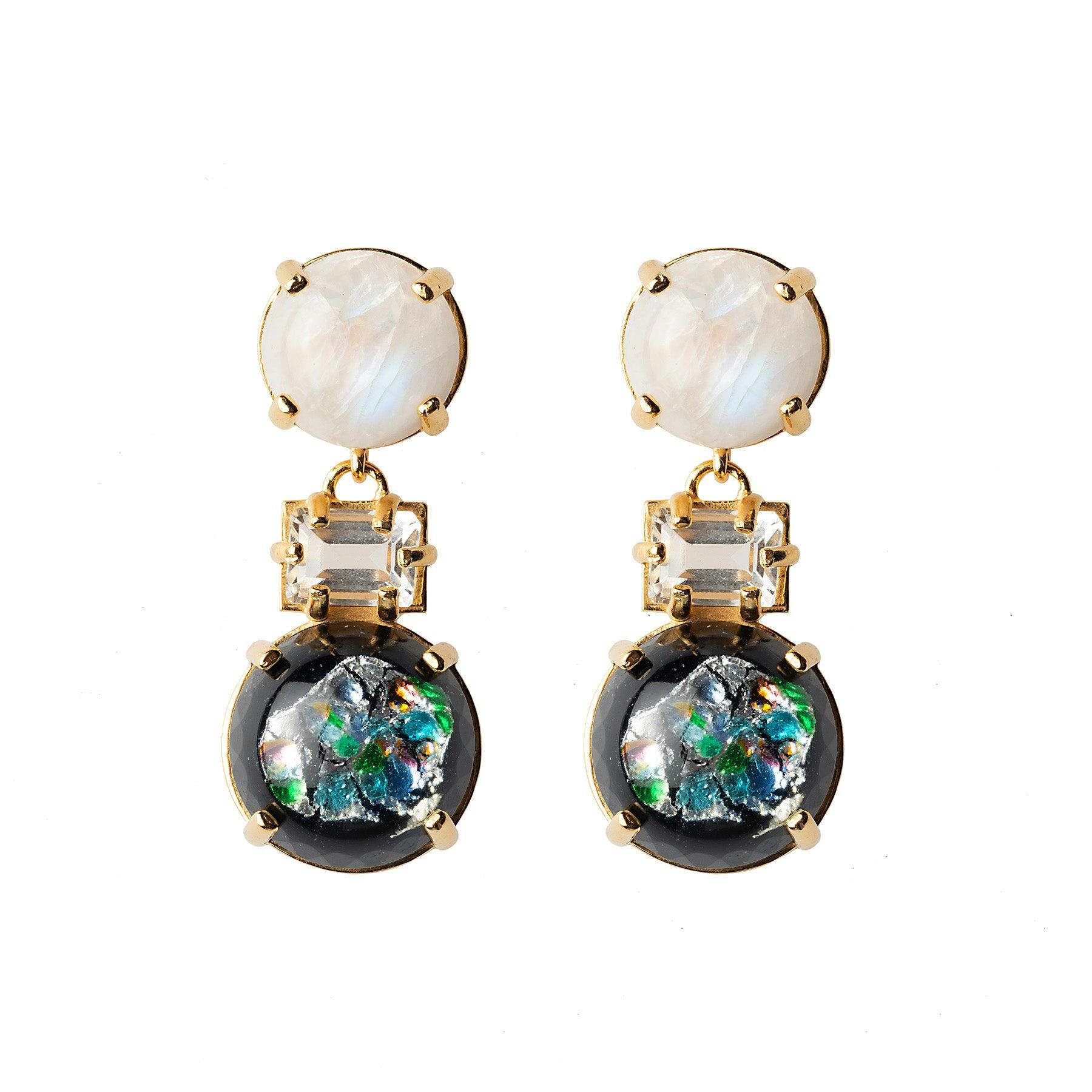 Moonstone Rock Crystal Vintage Glass Opal Earrings