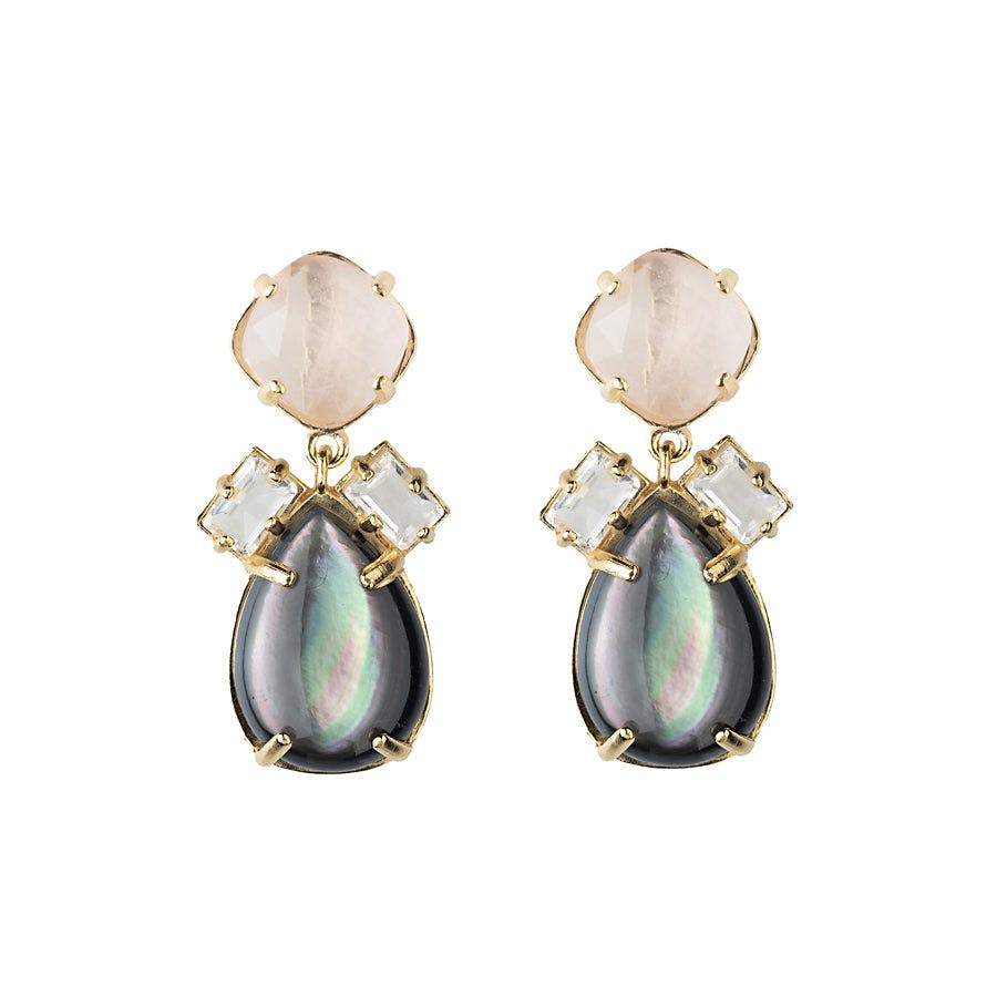 Rose quartz and Tahitian mother of pearl earrings with rock crystal