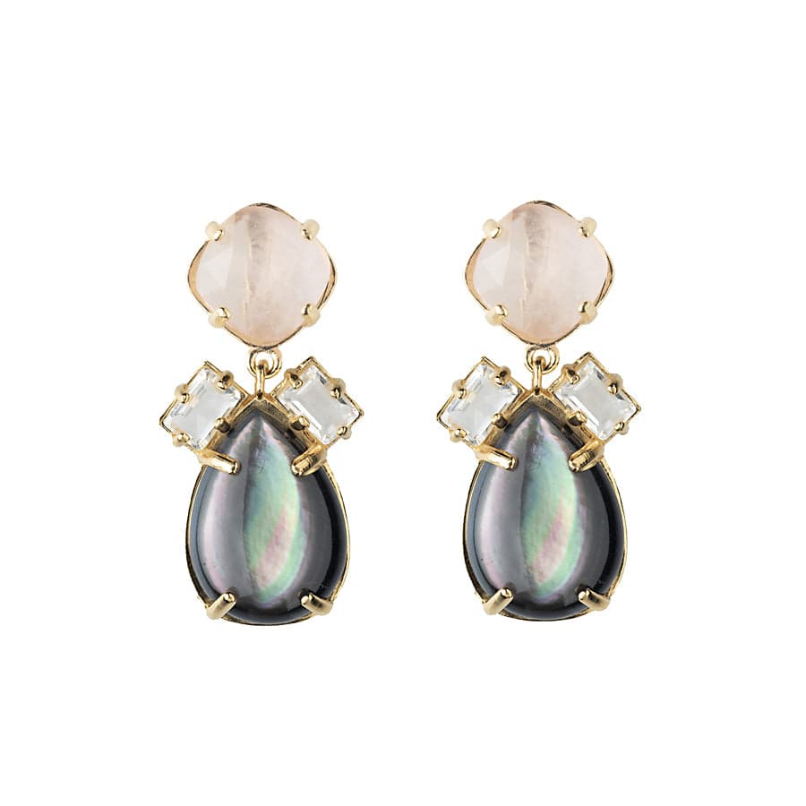 Rose Quartz and Tahitian Mother of Pearl Teardrop Earrings