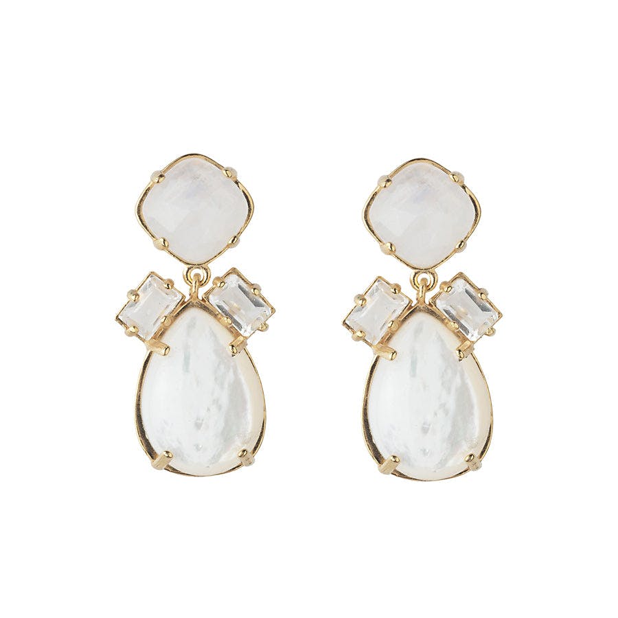 Moonstone, rock crystal and mother of pearl earrings