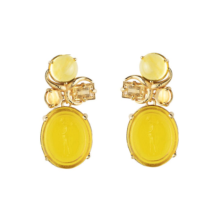 Yellow Intaglio Venetian Earrings