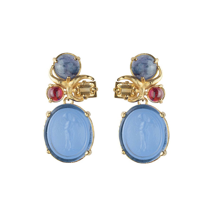 Blue Intaglio Venetian Earrings