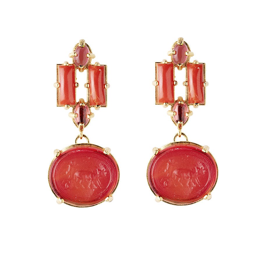 Red Intaglio Drop Earrings