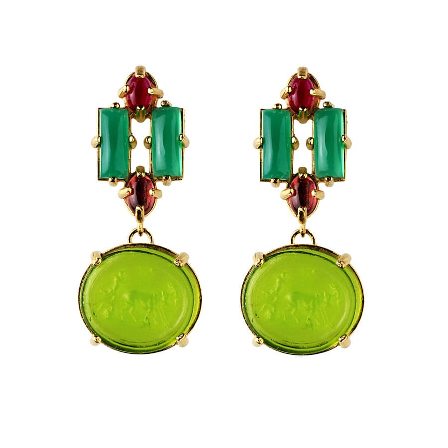 Green Intaglio Drop Earrings