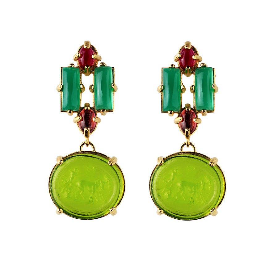 Green Intaglio Drop Earrings