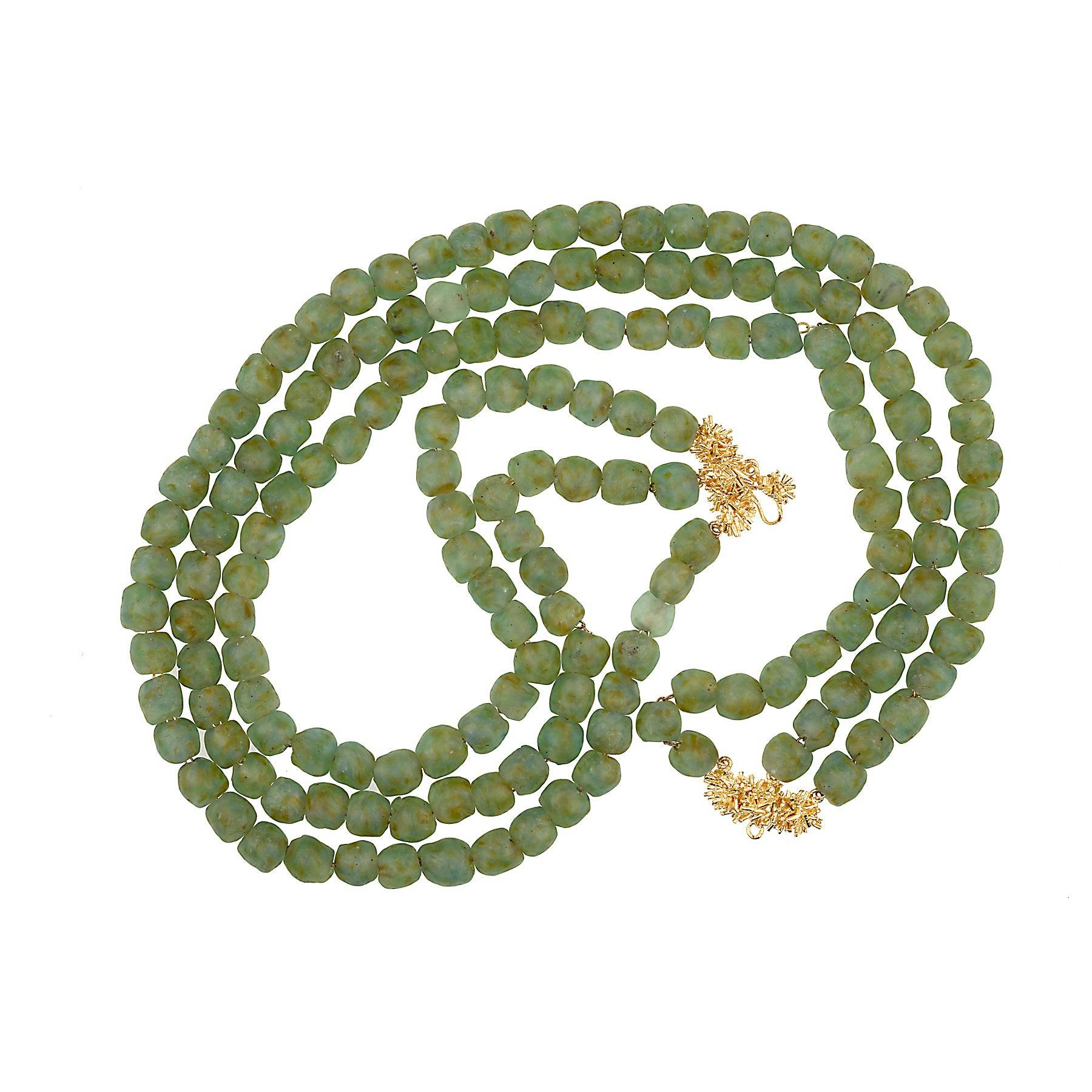 Green Three Strand Glass Bead Necklace - N2204G-a