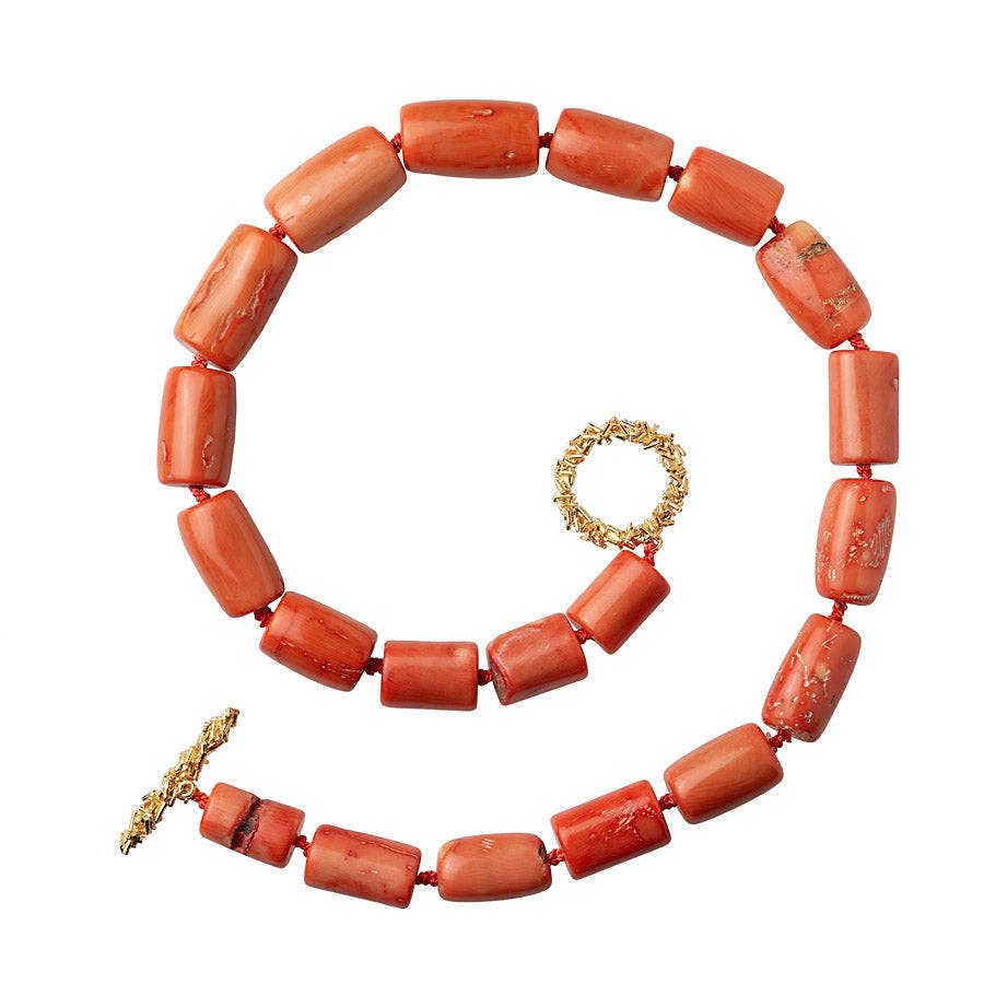 Coral Hand-knotted Chinese Bamboo Necklace