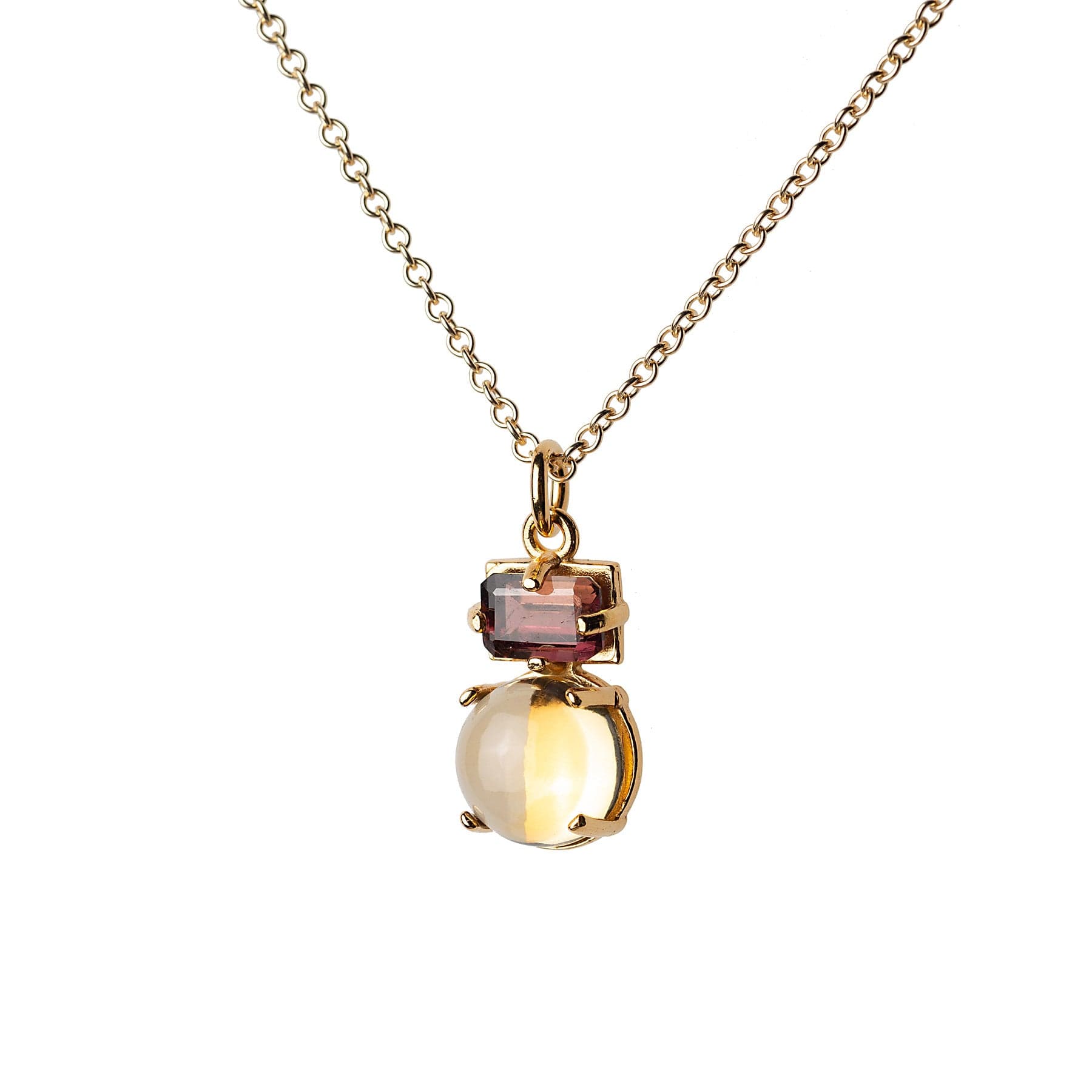 Citrine and pink tourmaline drop on 16" chain with extender